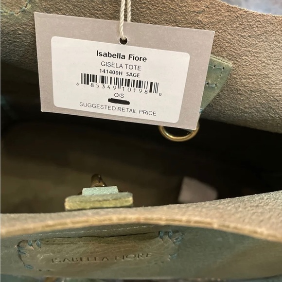 NWT Isabella Fiore Gisela Diamond Stitched Leather Green Tote Bag - Picture 8 of 11